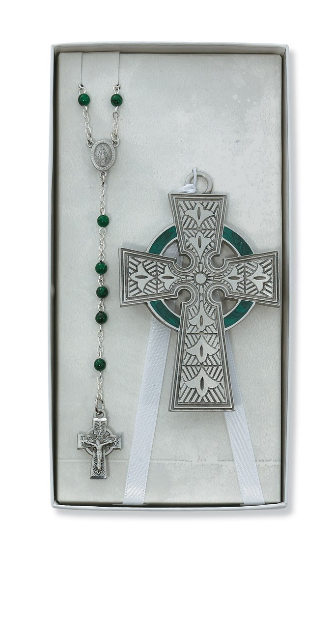Celtic Crib Cross and Rosary Set Boxed
