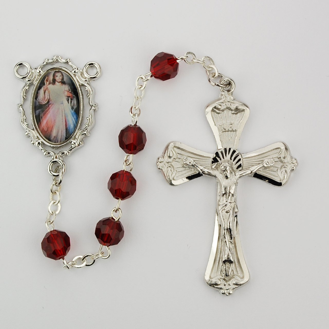 Dark Red Divine Mercy Rosary Boxed.