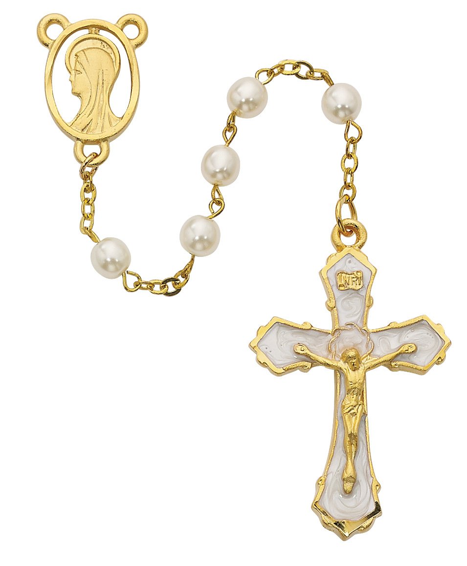 Pearlized Gold Plated Rosary Boxed