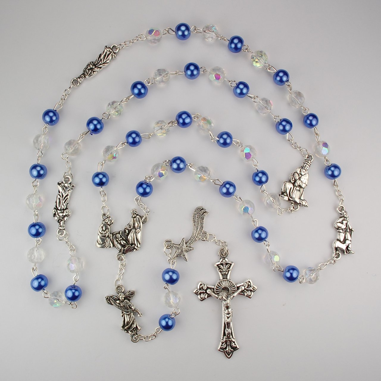 Pearlized  Glass Nativity Rosary Boxed