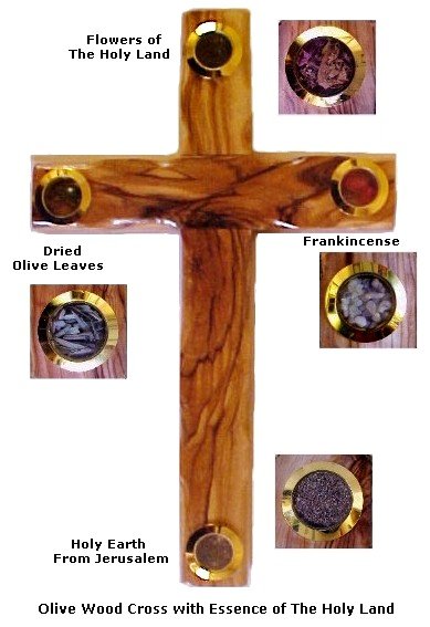 Olive Wood Cross with Essence of the Holy Land - 8"