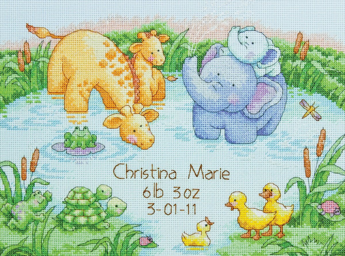 Little Pond Birth Record Counted Cross Stitch Kit-12""X9"" 14 Count