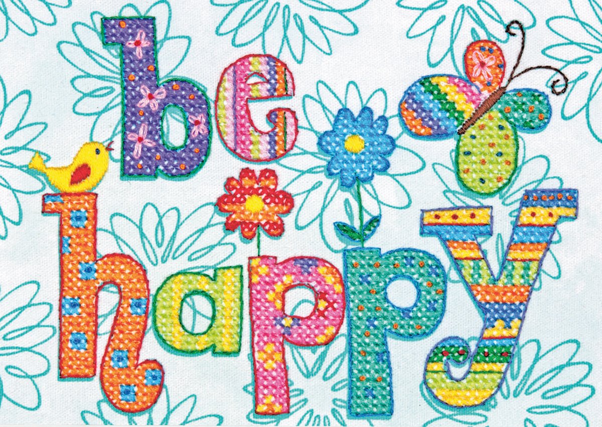 Be Happy Mini Stamped Cross Stitch Kit-7""X5""