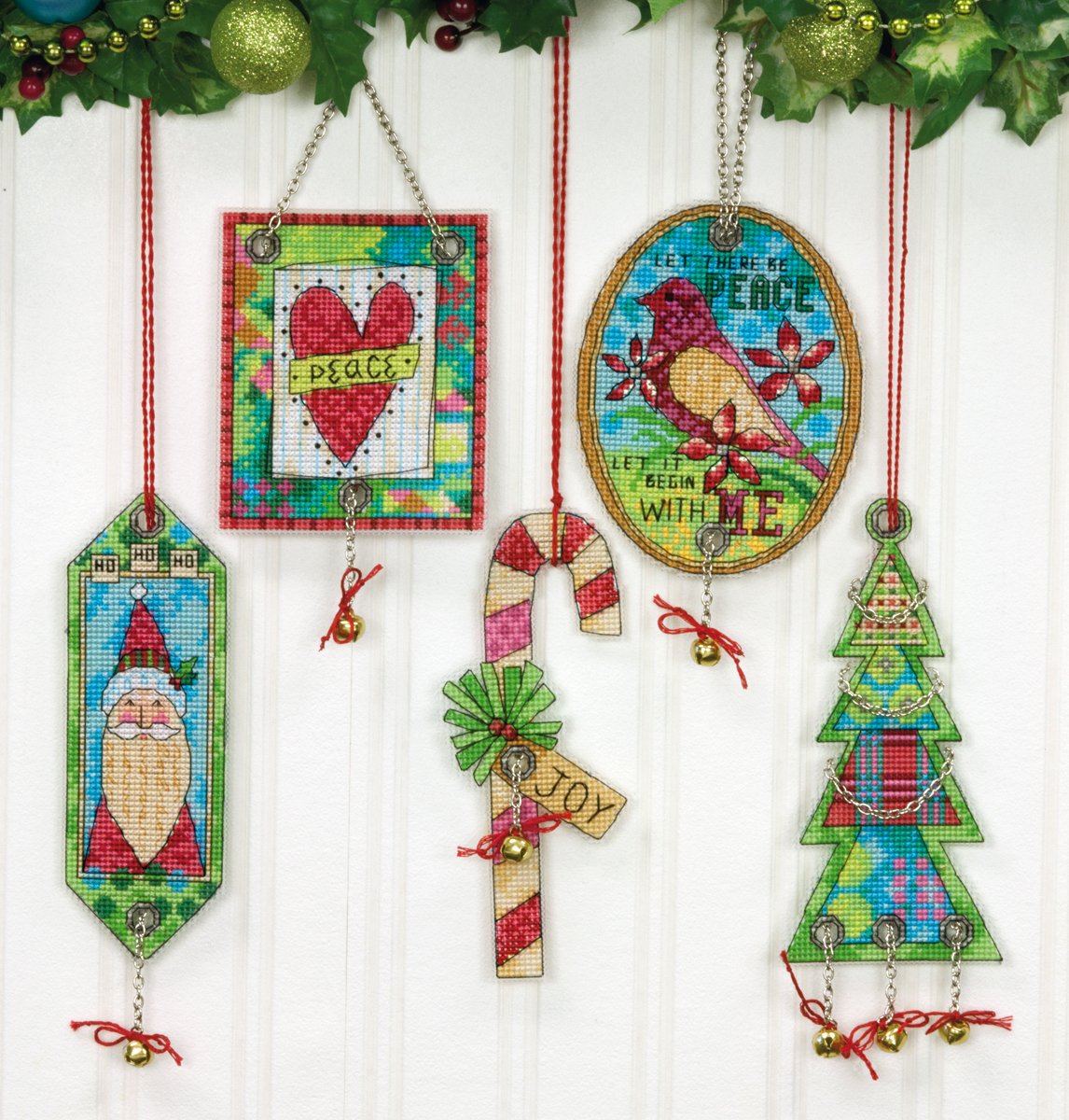 Jingle Bell Ornaments Counted Cross Stitch Kit-8.25""X11"" 14 Count Set Of 5