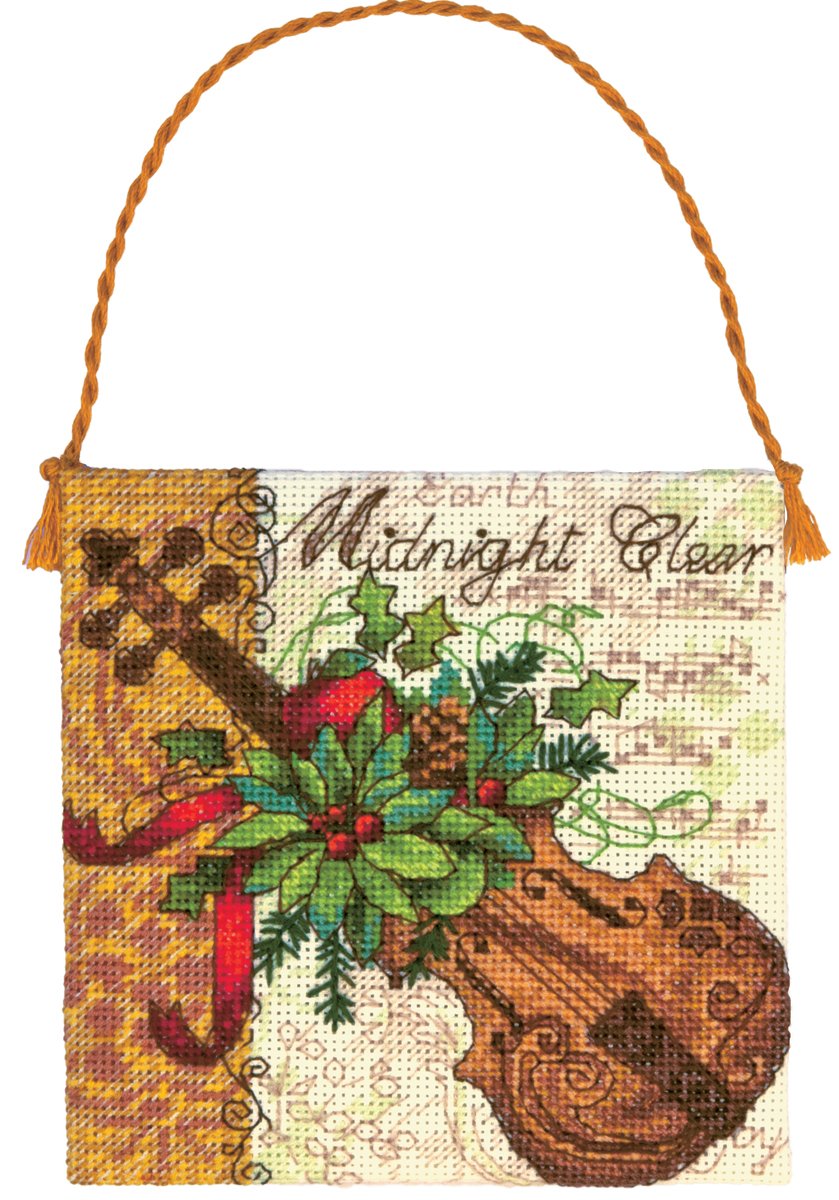 Gold Petite Violin Ornament Counted Cross Stitch Kit-4.25""X4.25"" 18 Count