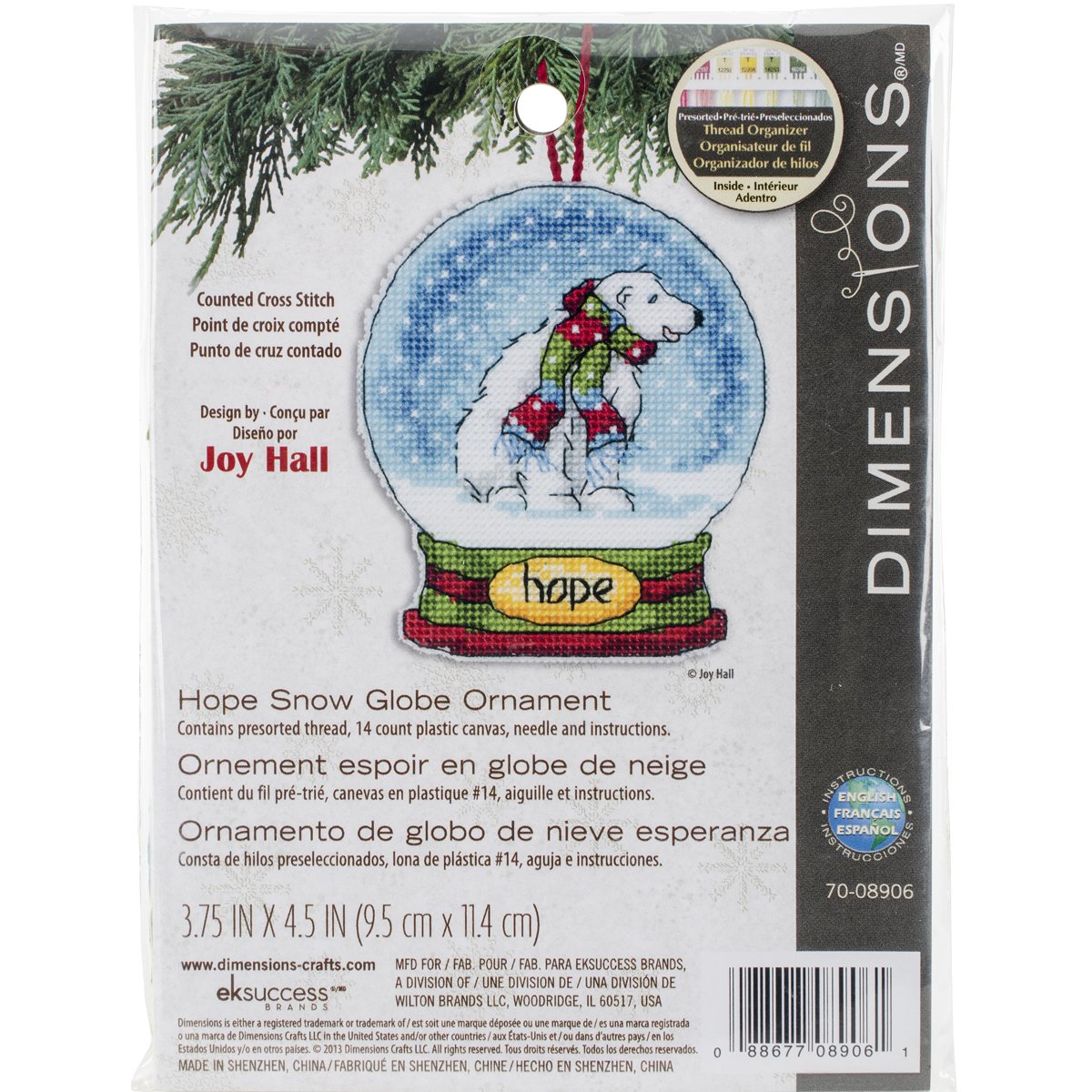 Hope Snowglobe Counted Cross Stitch Kit-3.75""X4.5"" 14 Count Plastic Canvas