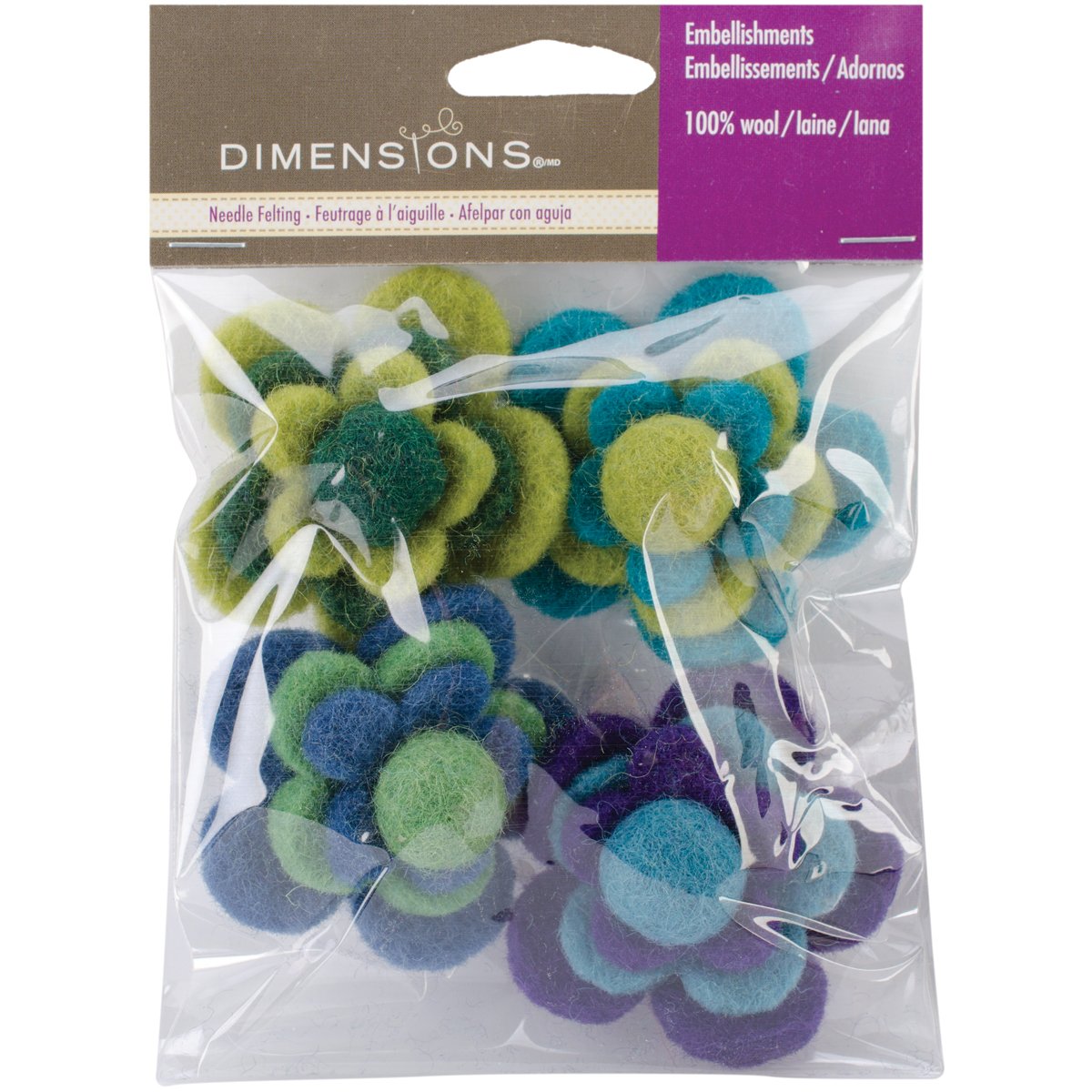 Feltworks Layered Cool Flowers-4/Pkg