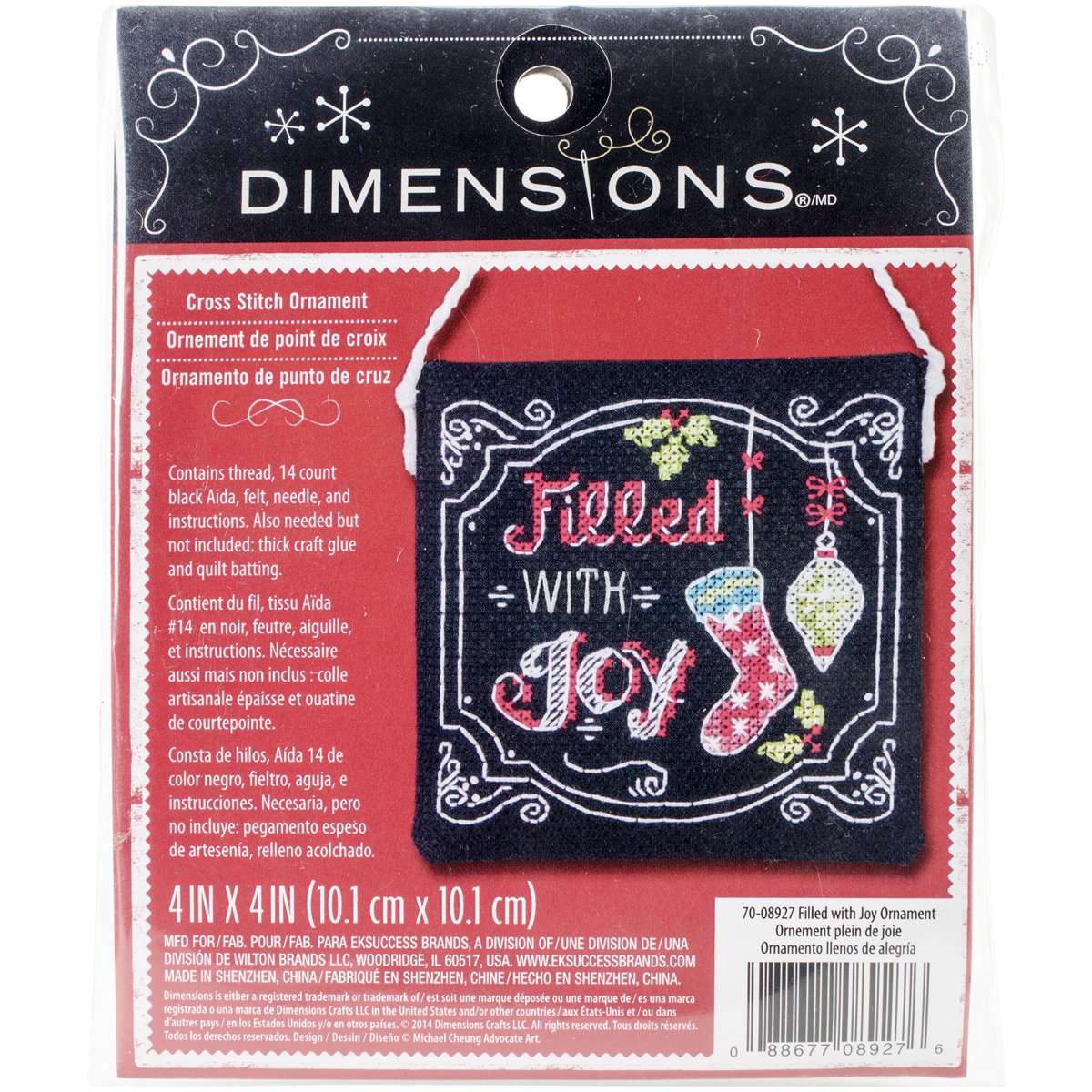 Filled With Joy Ornament Counted Cross Stitch Kit-4""X4"" 14 Count
