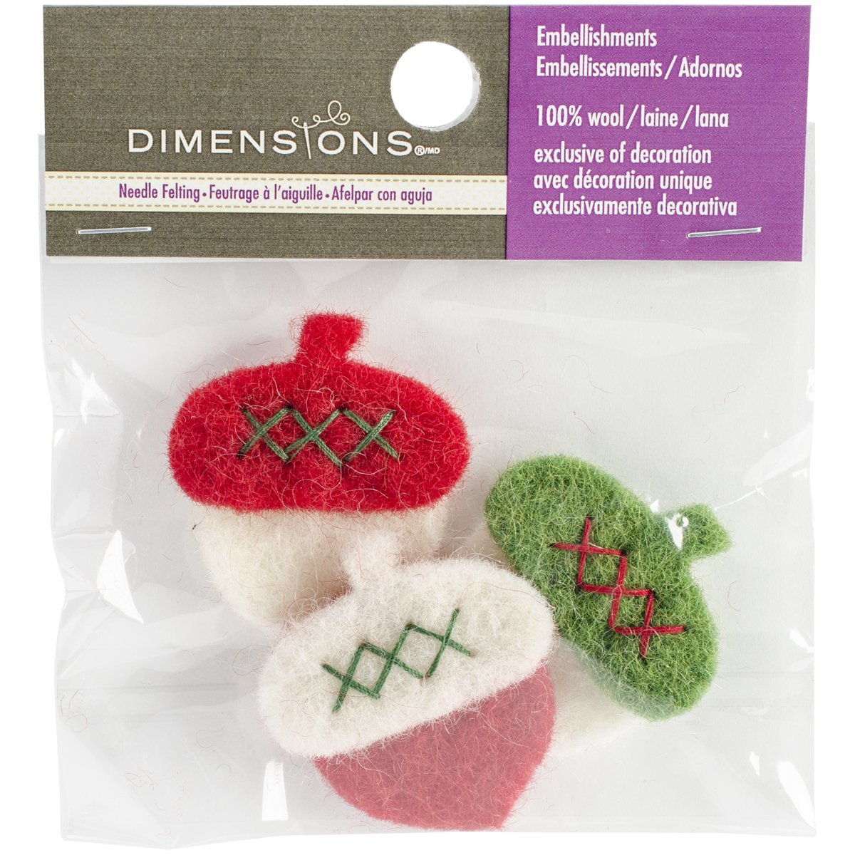 Feltworks Acorns-3/Pkg