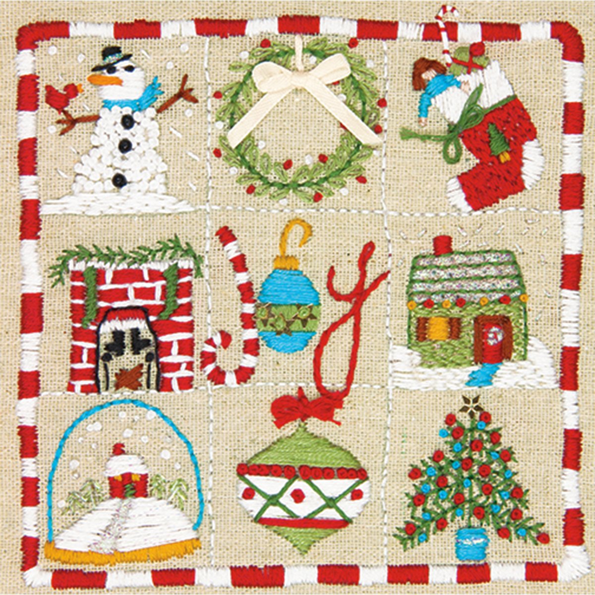 Amy Powers Christmas Embroidery Sampler Kit-6""X6"" Stitched In Thread