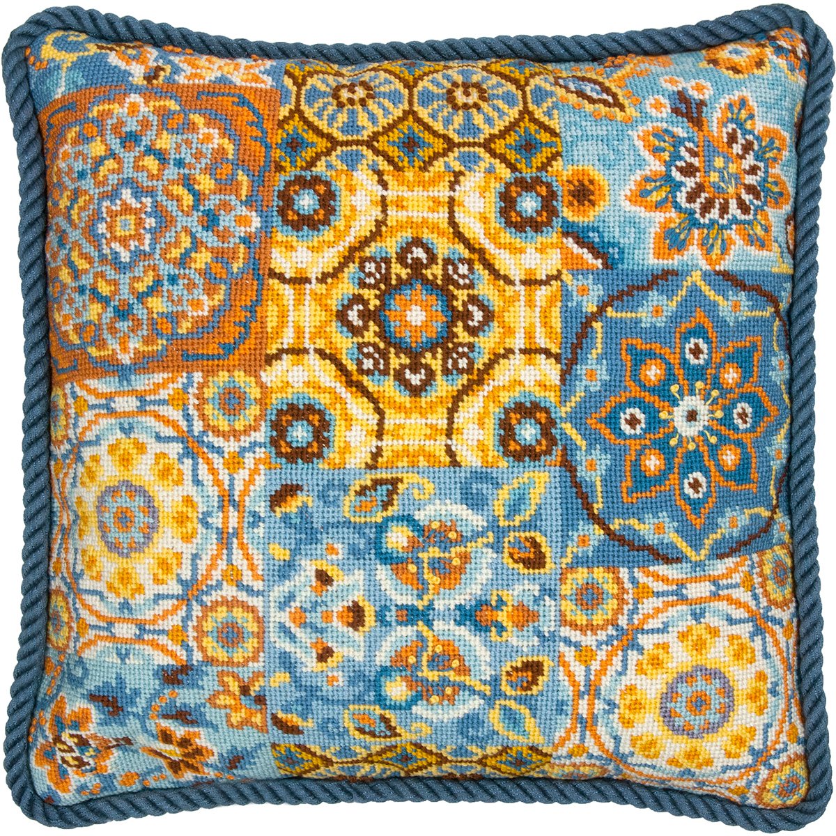 Patterns On Blue Needlepoint Kit-14""X14"" Stitched In Wool