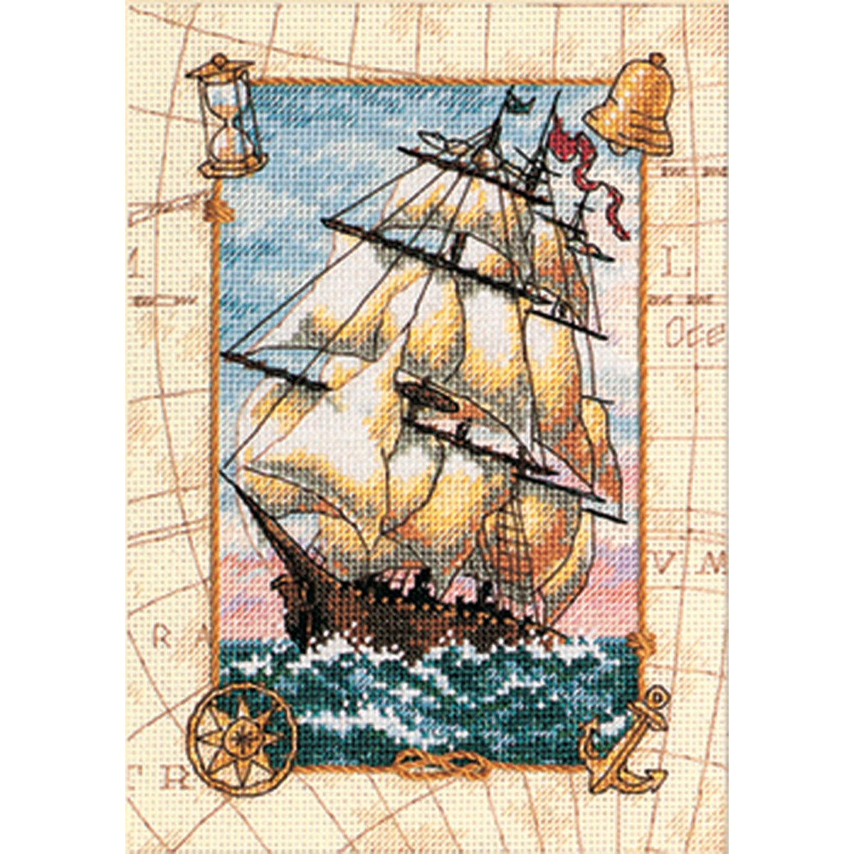 Gold Petite Voyage At Sea Counted Cross Stitch Kit-5""X7"" 18 Count