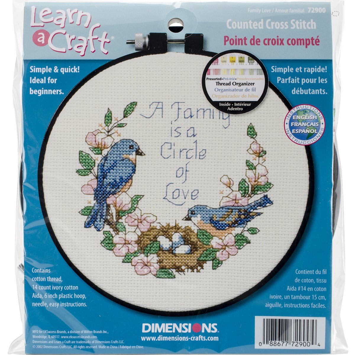 Learn-A-Craft Family Love Counted Cross Stitch Kit-6"" Round 14 Count