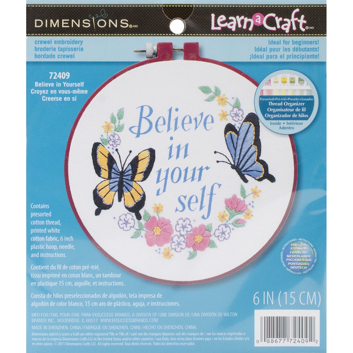Learn-A-Craft Believe In Yourself Crewel Embroidery Kit-6"" Round Stitched In Thread