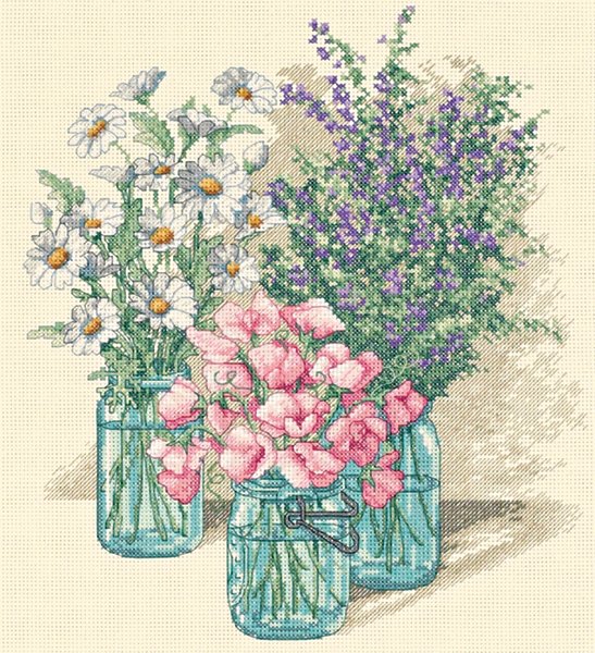 Wildflower Trio Counted Cross Stitch Kit-11""X12"" 14 Count
