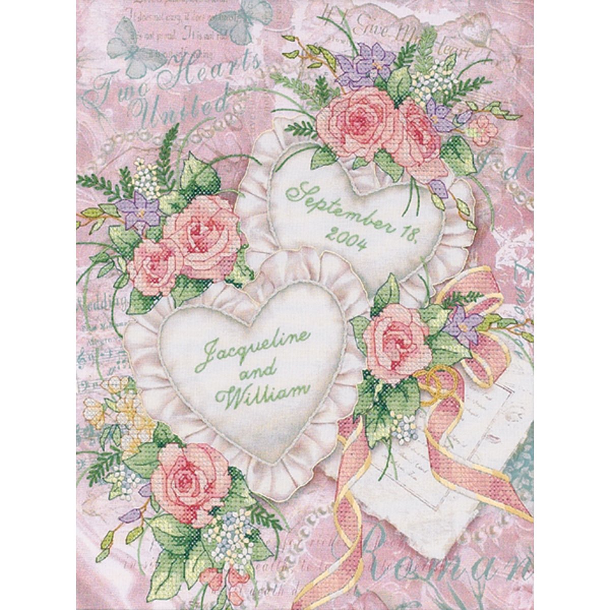 Two Hearts United Wedding Record Stamped Cross Stitch Kit-11""X14""