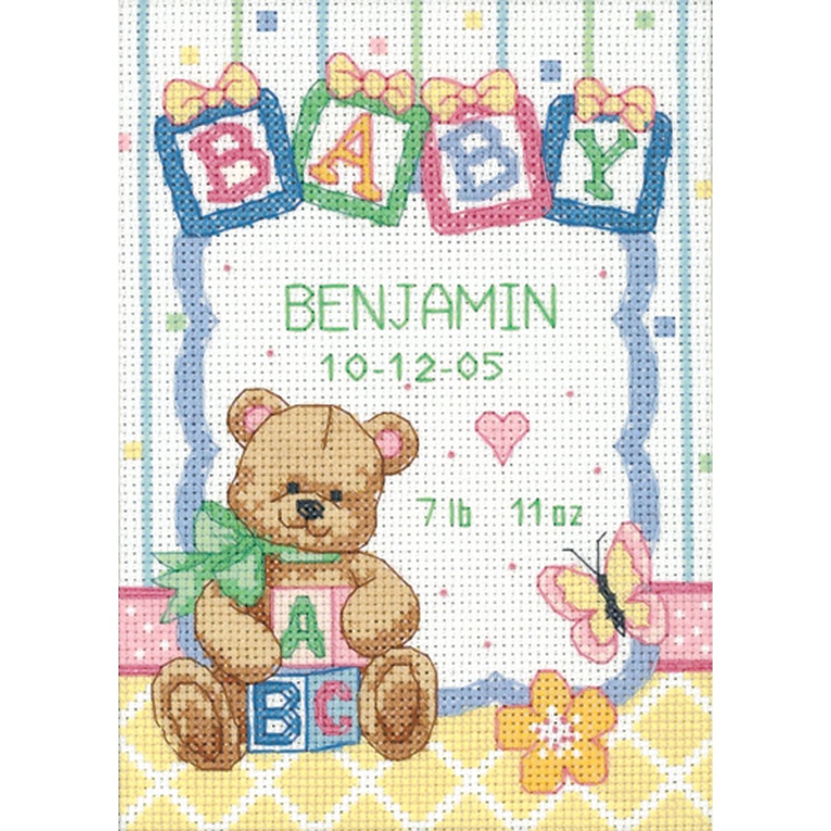 Baby Hugs Baby Blocks Birth Record Counted Cross Stitch Kit-5""X7"" 14 Count
