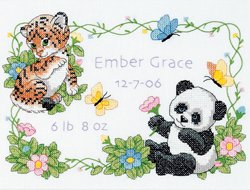 Baby Hugs Baby Animals Birth Record Stamped Cross Stitch Kit-12""X9""