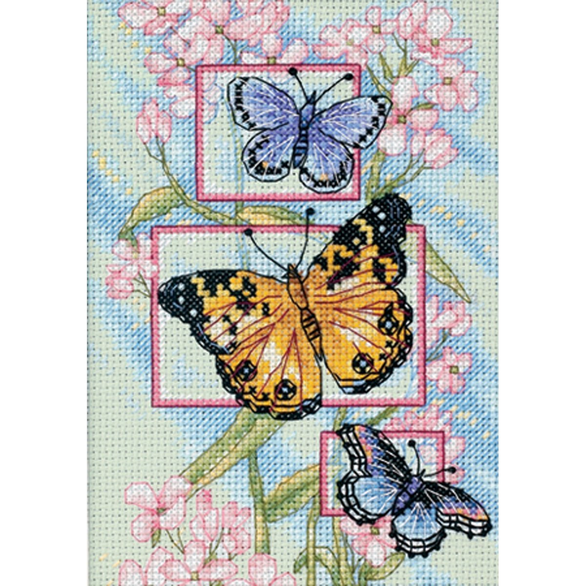 Gold Petite Floral W/Butterflies Counted Cross Stitch Kit-5""X7"" 18 Count