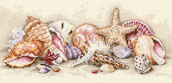 Gold Petite Seashell Treasures Counted Cross Stitch Kit-8""X4"" 18 Count