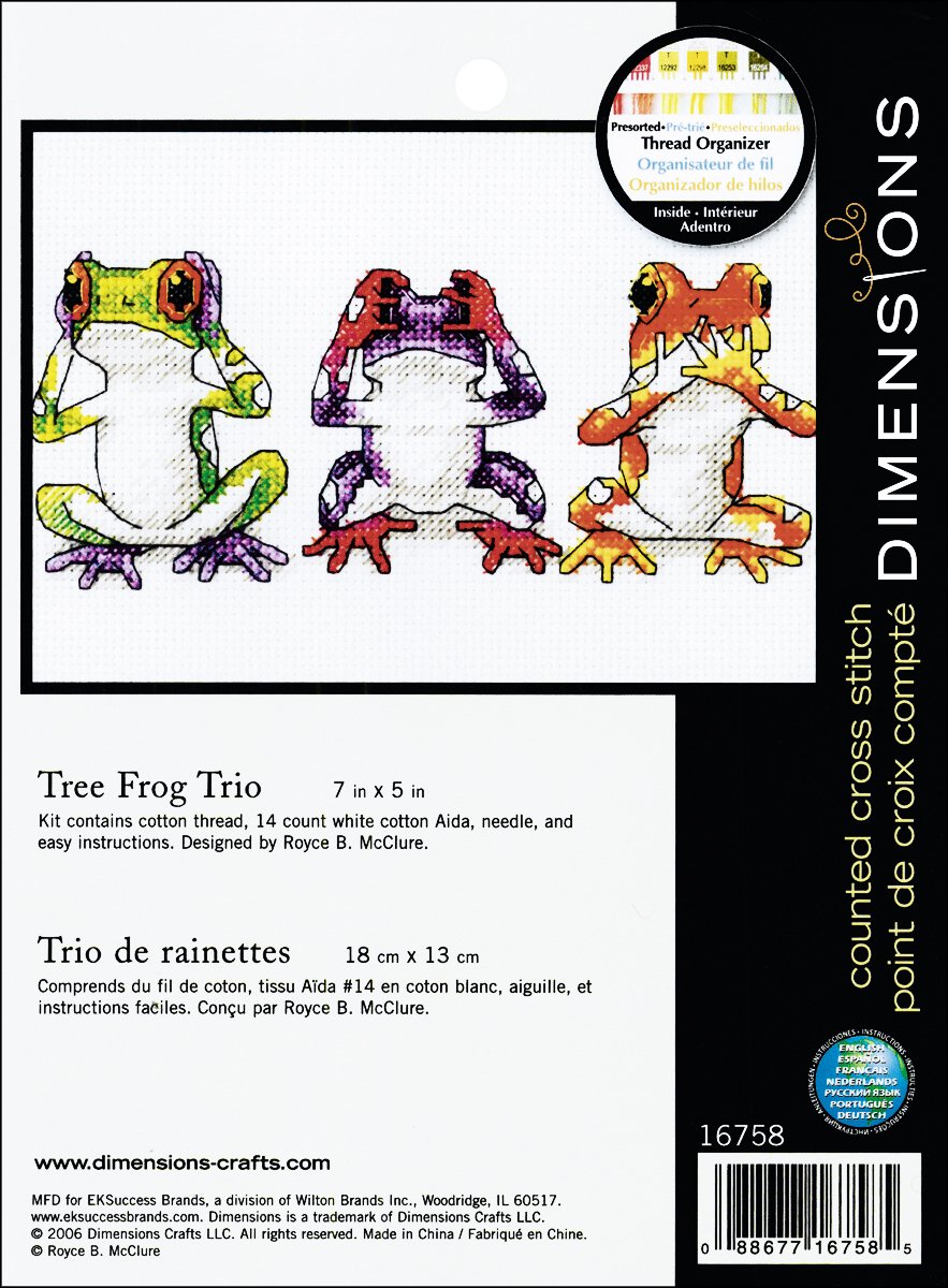 Jiffy Treefrog Trio Mini Counted Cross Stitch Kit-7""X5"" 14 Count