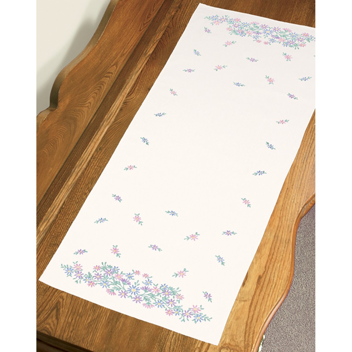 Stamped Embroidery Dresser Scarf 14""X39""-Wildflowers