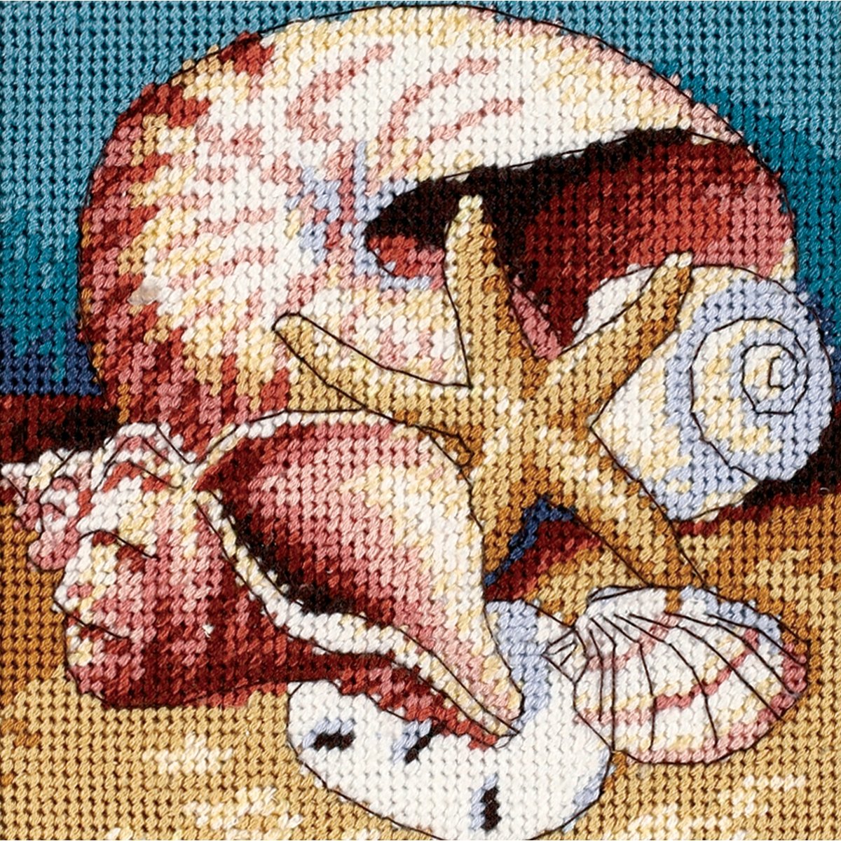 Shell Collage Mini Needlepoint Kit-5""X5"" Stitched In Floss