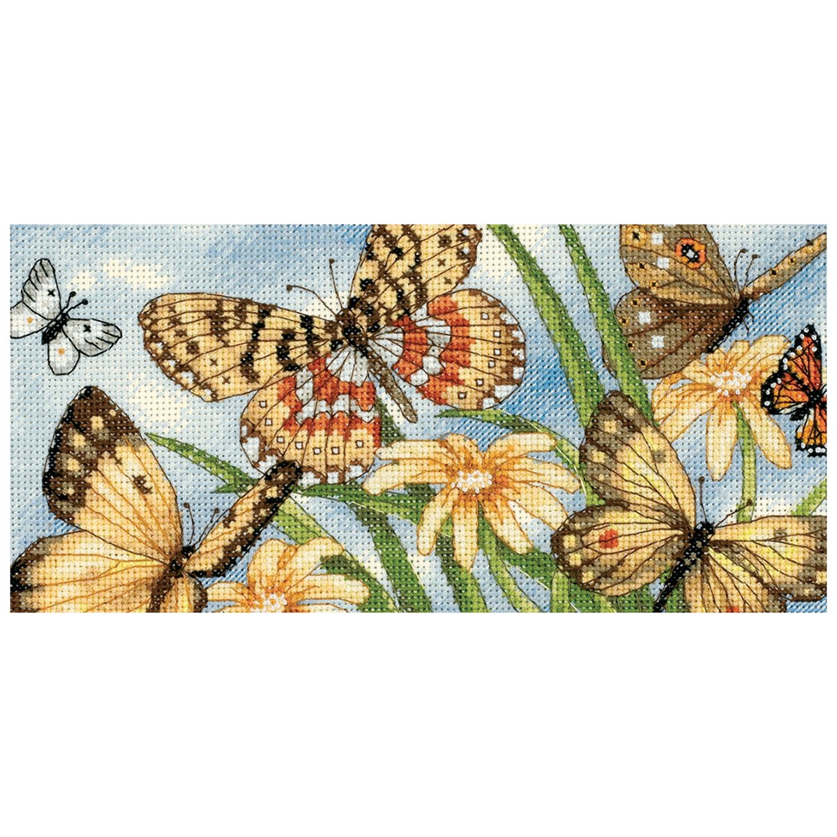 Gold Petite Butterfly Vignette Counted Cross Stitch Kit-8""X4"" 18 Count