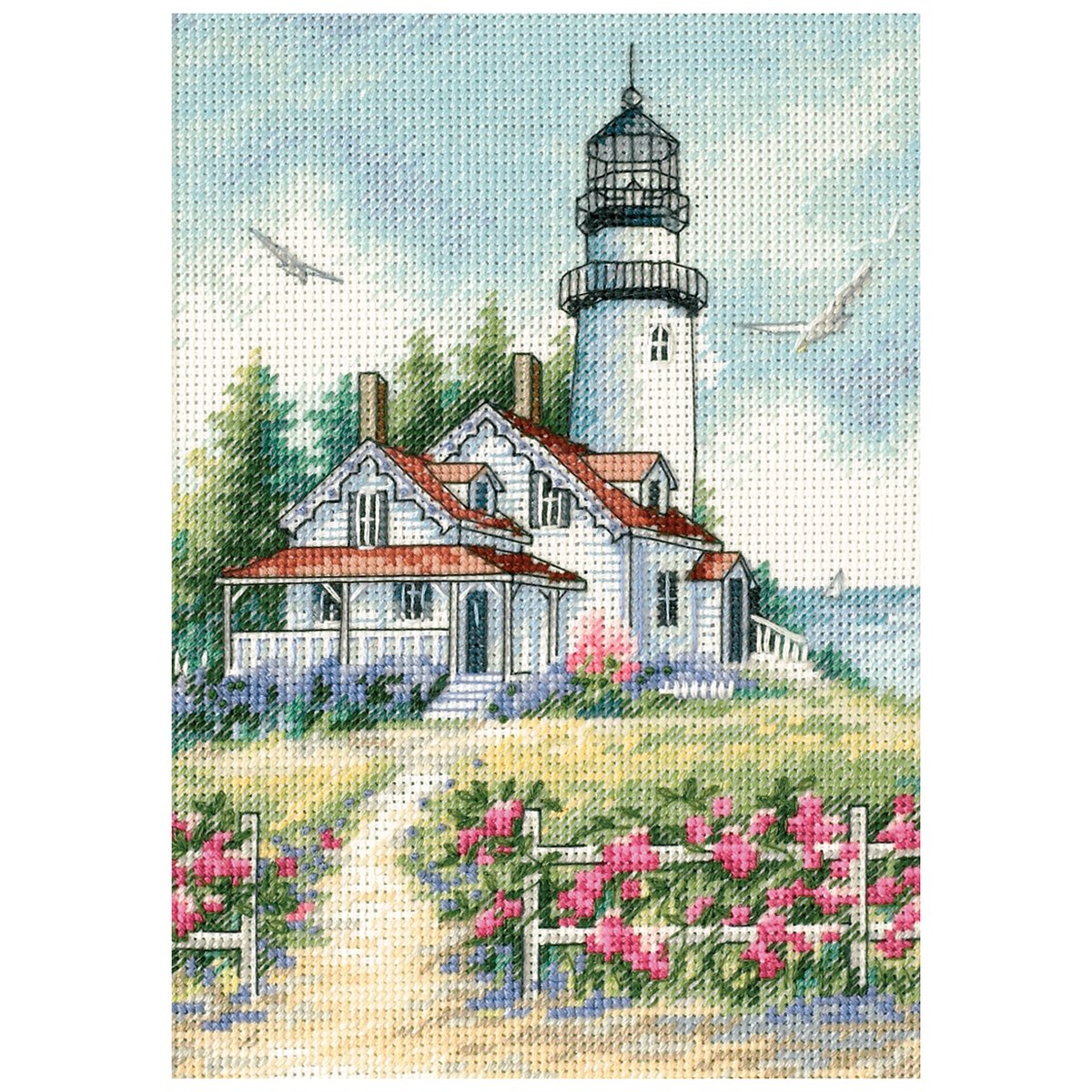 Gold Petite Scenic Lighthouse Counted Cross Stitch Kit-5""X7"" 18 Count