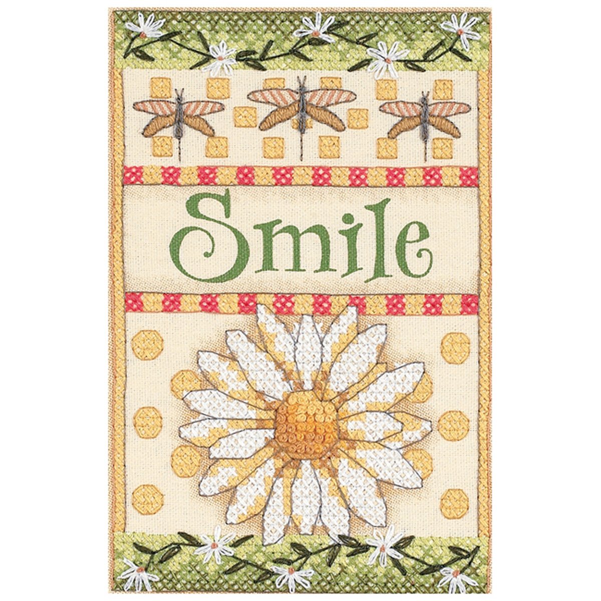 Smile Daisy Mini Stamped Cross Stitch Kit-5""X7""