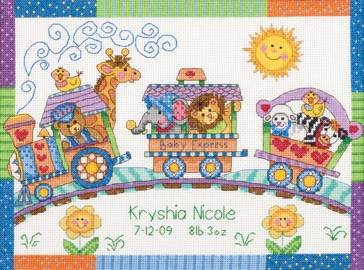 Baby Hugs Baby Express Birth Record Counted Cross Stitch Kit-12""X9"" 14 Count