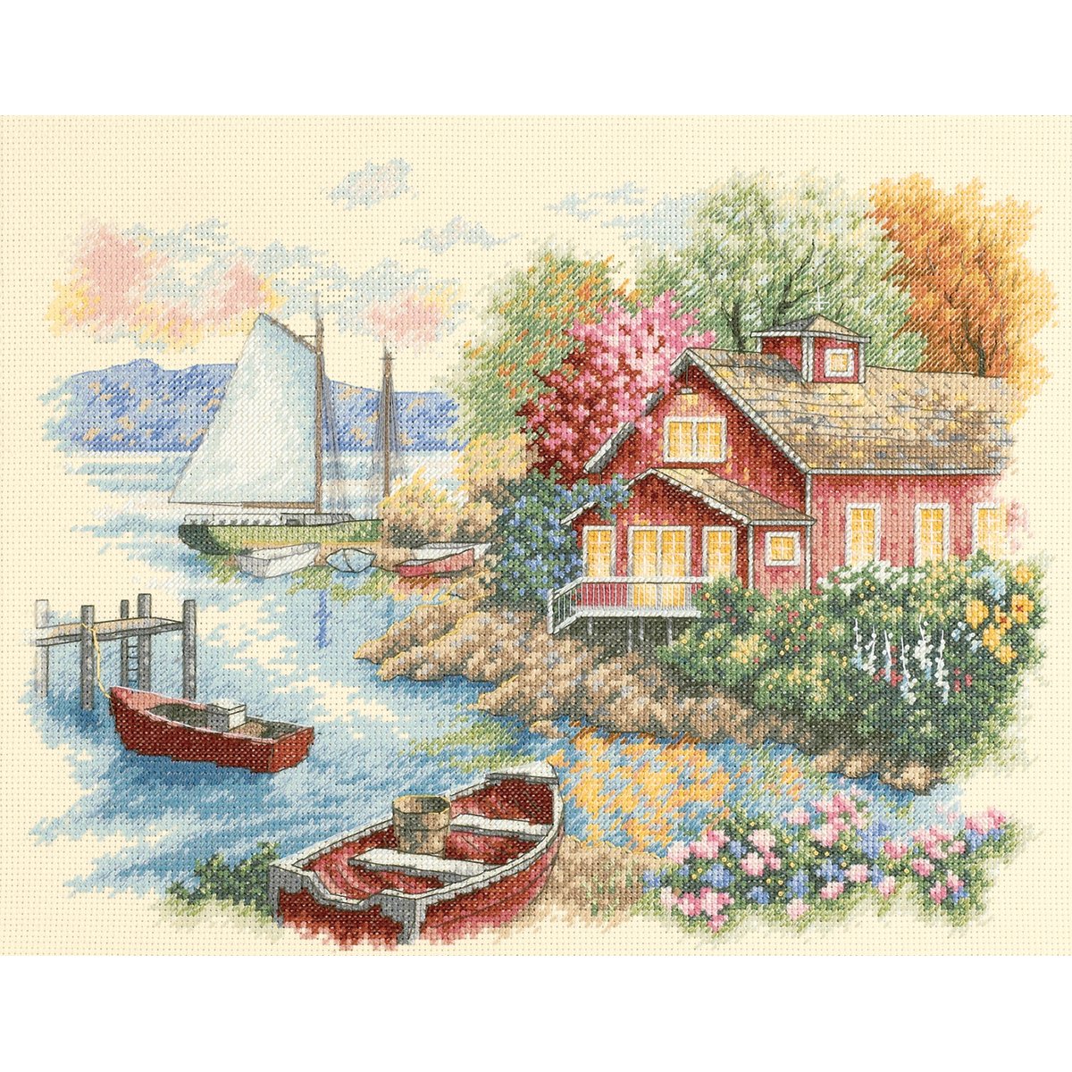 Peaceful Lake House Counted Cross Stitch Kit-14""X11"" 14 Count