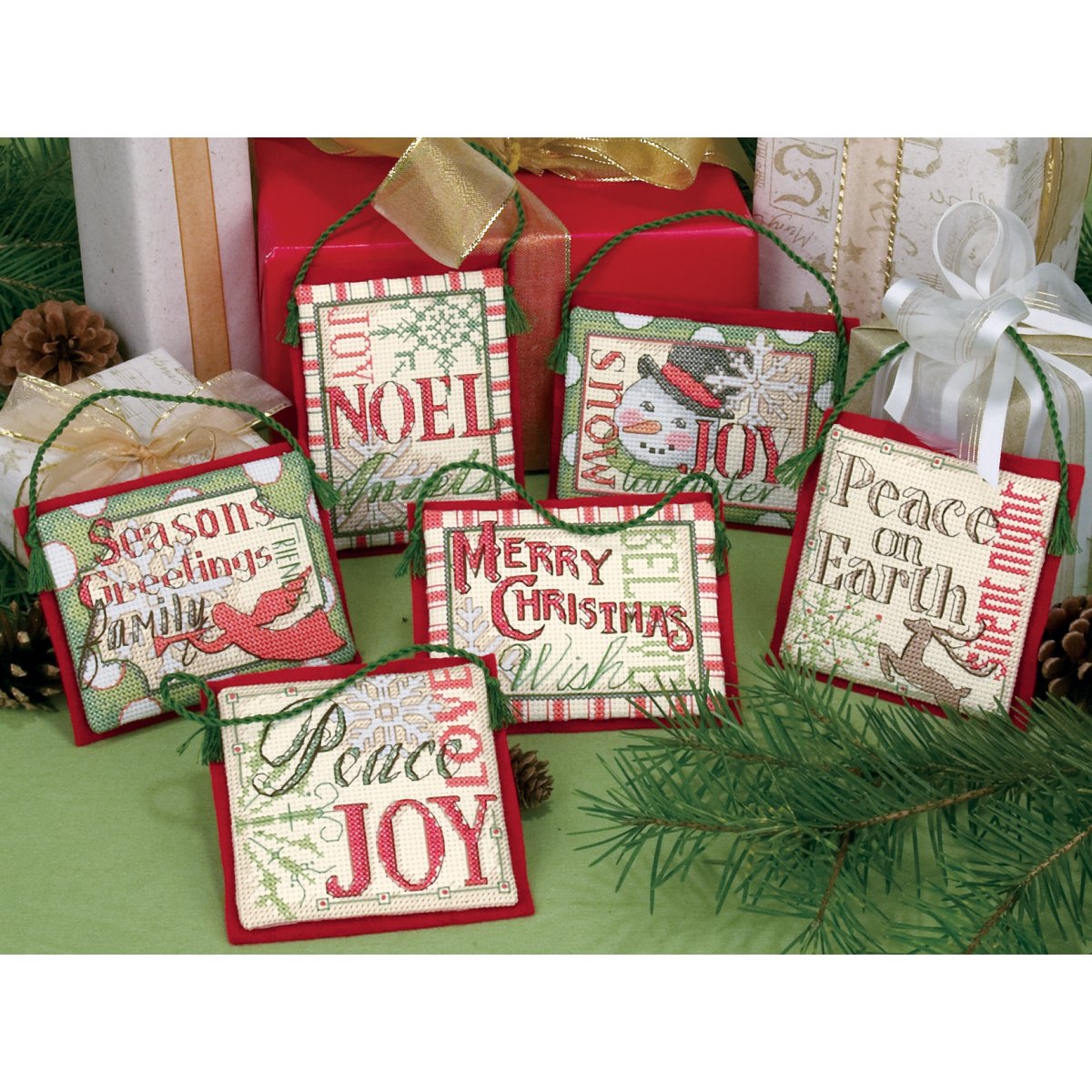 Christmas Sayings Ornaments Counted Cross Stitch Kit-Up To 4"" Tall 14 Count Set Of 6