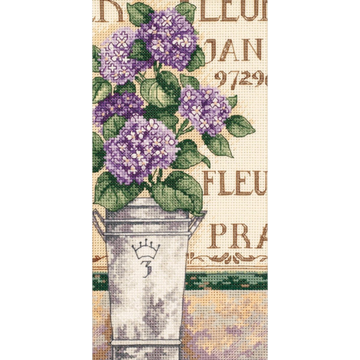 Gold Petite Hydrangea Floral Counted Cross Stitch Kit-4""X8"" 18 Count