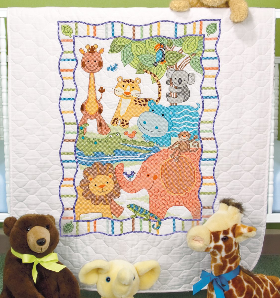 Baby Hugs Mod Zoo Quilt Stamped Cross Stitch Kit-34""X43""