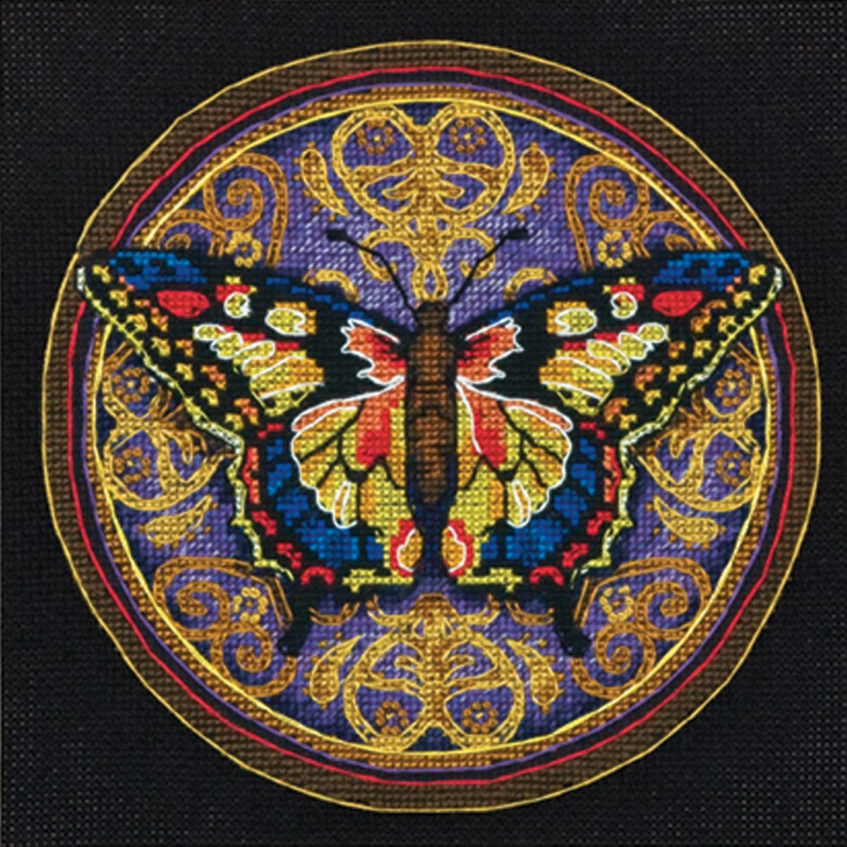 Gold Petite Ornate Butterfly Counted Cross Stitch Kit-6""X6"" 18 Count