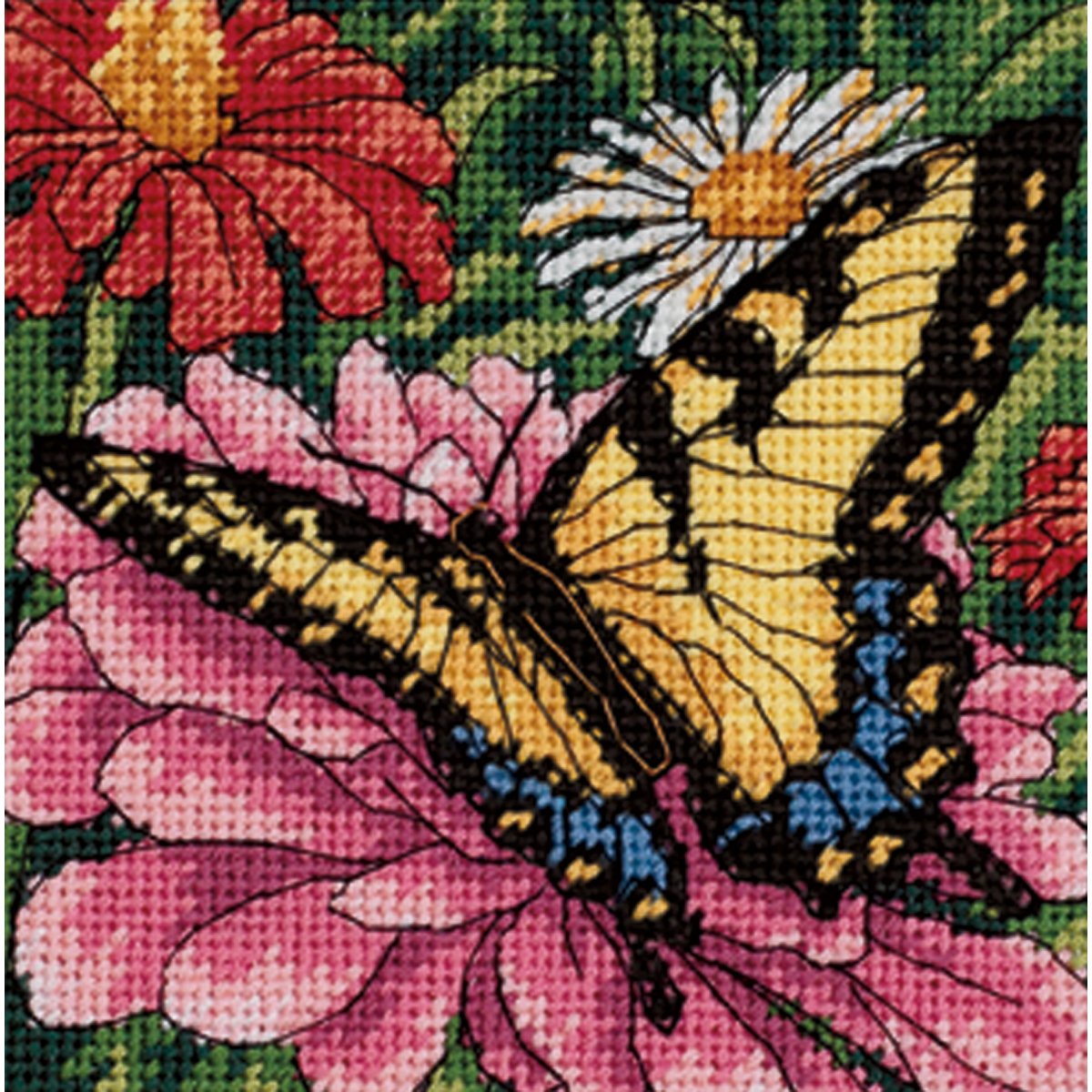 Butterfly On Zinnia Mini Needlepoint Kit-5""X5"" Stitched In Floss