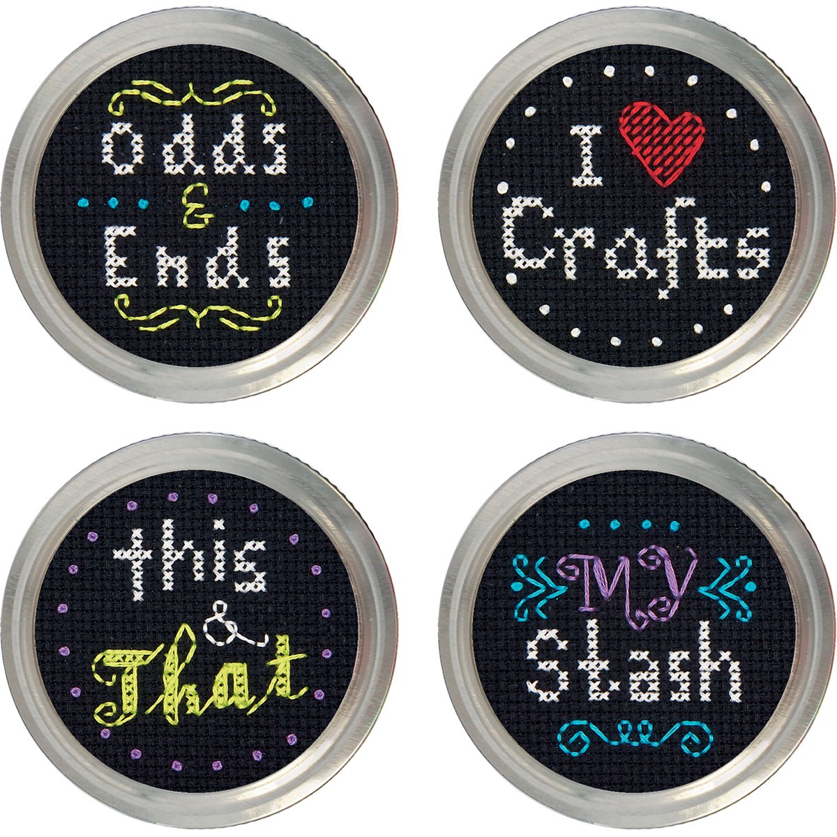 Crafts Jar Topper Counted Cross Stitch Kit-Set Of 4