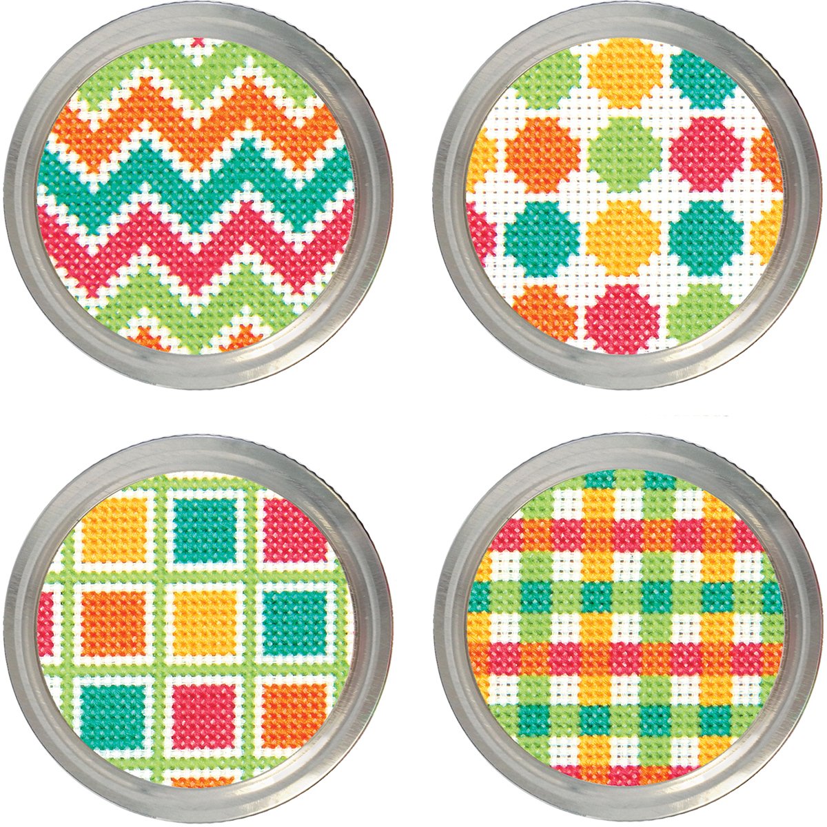 Patterns Jar Topper Counted Cross Stitch Kit-Set Of 4