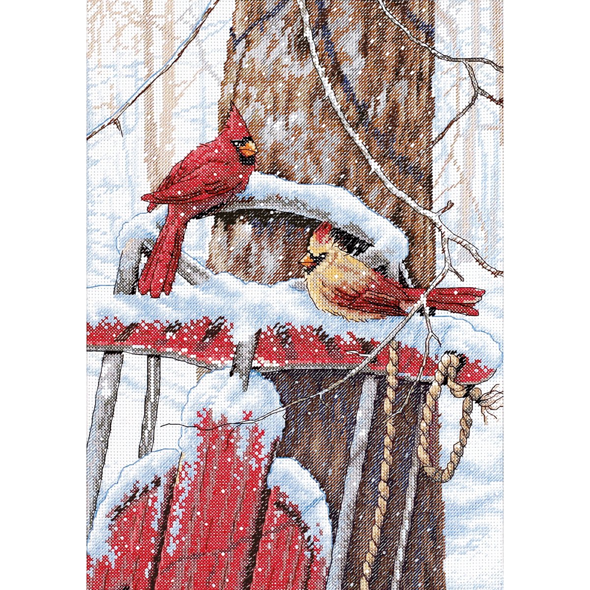 Cardinals On Sled Counted Cross Stitch Kit-10""X14"" 14 Count