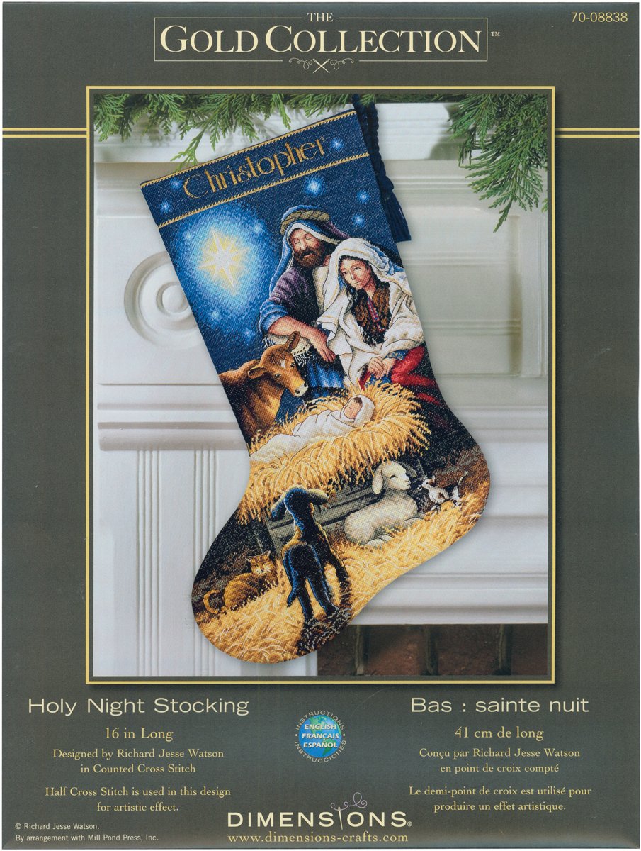 Gold Collection Holy Night Stocking Counted Cross Stitch Kit-16"" Long 18 Count