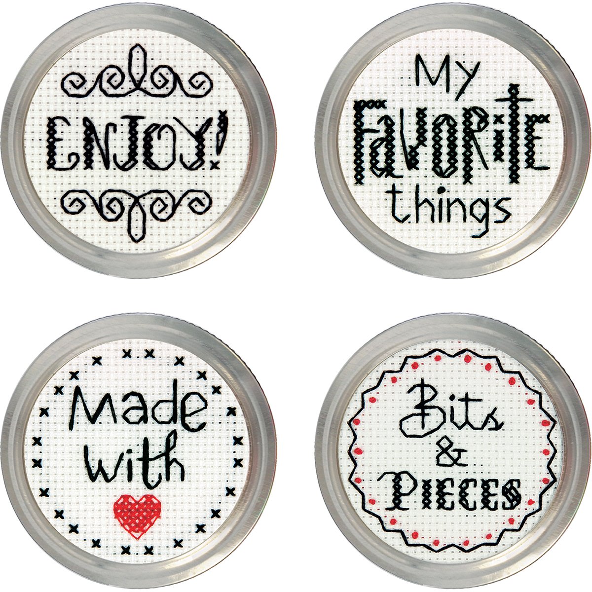 Favorite Label Jar Topper Counted Cross Stitch Kit-Set Of 4