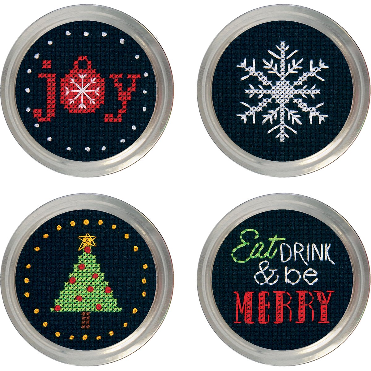 Holiday Cheer Jar Topper Counted Cross Stitch Kit-Set Of 4