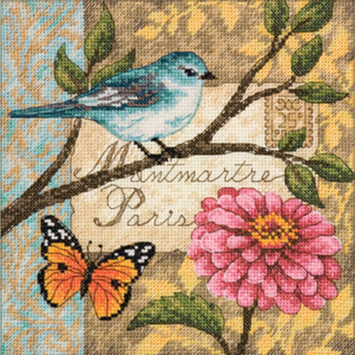 Gold Petite Bird Poste Counted Cross Stitch Kit-6""X6"" 18 Count