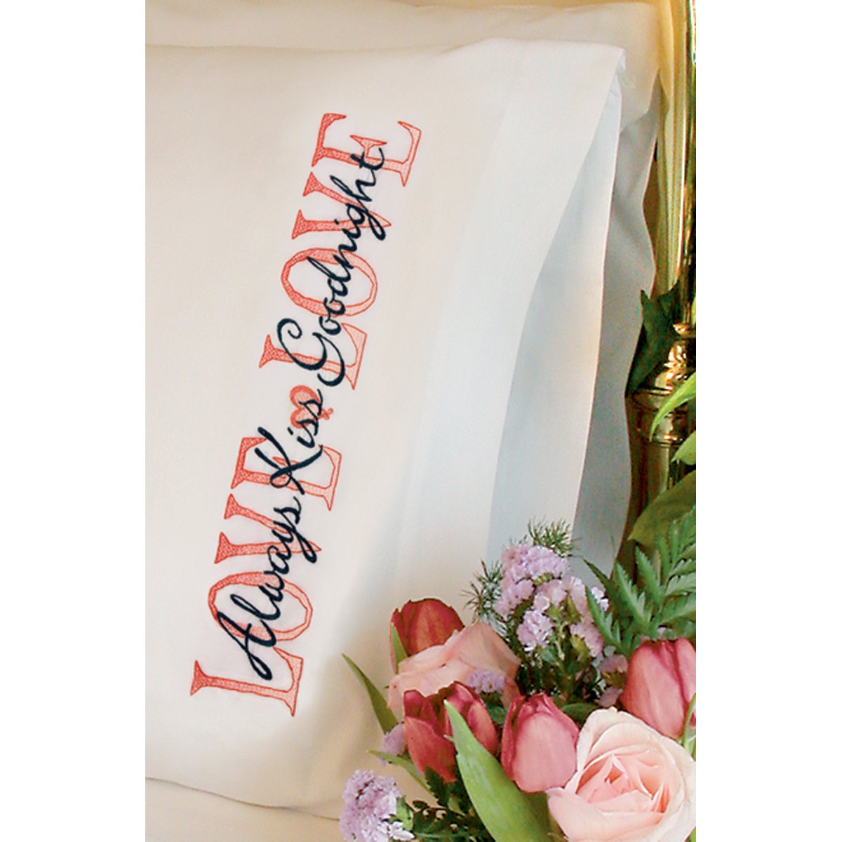 Stamped Cross Stitch Pillowcase Pair 20""X30""-Always Kiss Goodnight