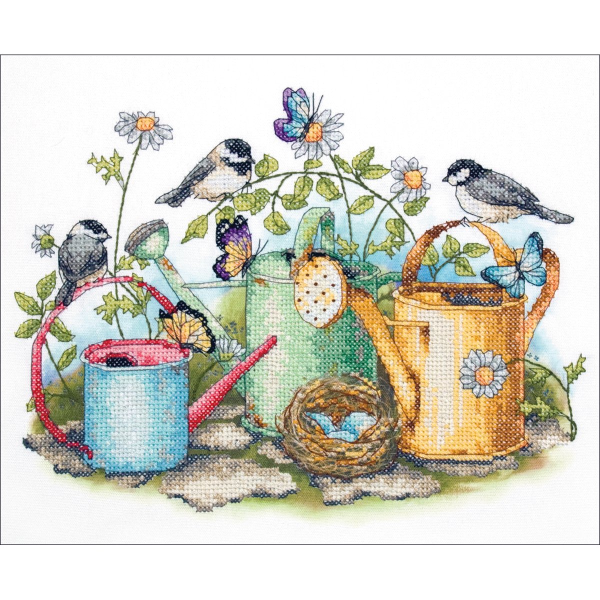 Watering Cans Stamped Cross Stitch Kit-14""X11""