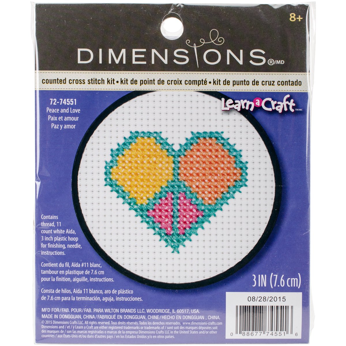 Learn-A-Craft Peace And Love Counted Cross Stitch Kit-3"" Round 11 Count