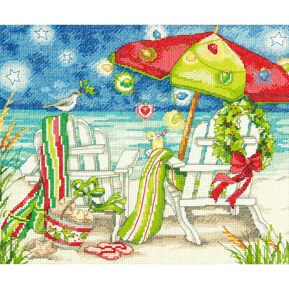 Christmas Beach Chairs Counted Cross Stitch Kit-12""X10"" 14 Count